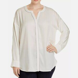 Lysse 1X white blouse with grey trim